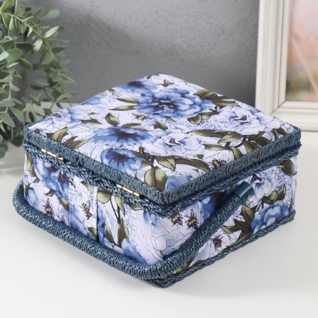 Casket for needlework "White-blue peonies" 20x20x11 cm-4