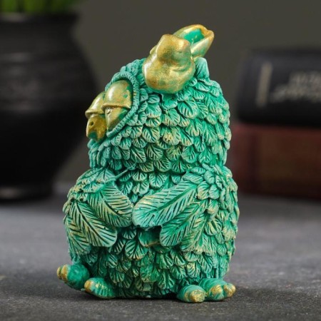 Figure "Owl with a bow" turquoise with gilding, 7x9x7cm-1