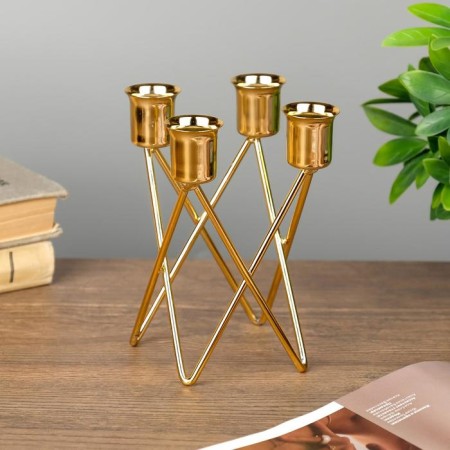 Summary metal for 4 candles "triangles" gold 14x9x9 cm-2