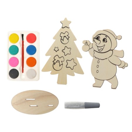Set for creativity "Wood painting. Snowman with a Christmas tree "-2