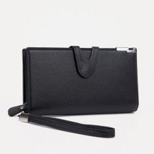 Men's purse on the button, a department for bills, for maps, for coins, black color
