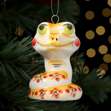 Christmas tree toy "Snake Red Smile", 7 cm, porcelain