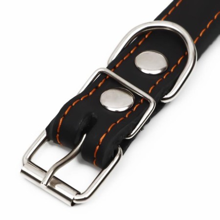 Leather collar on synthetic winterizer, decorated, 55 x 2.5 cm, Osh 35-45 cm, black-3
