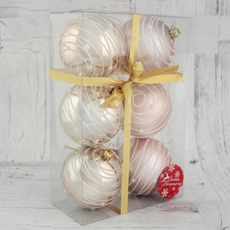 Set of balls plastic D-8 cm, 6 pcs "Pearl Orion" pink and gold-1
