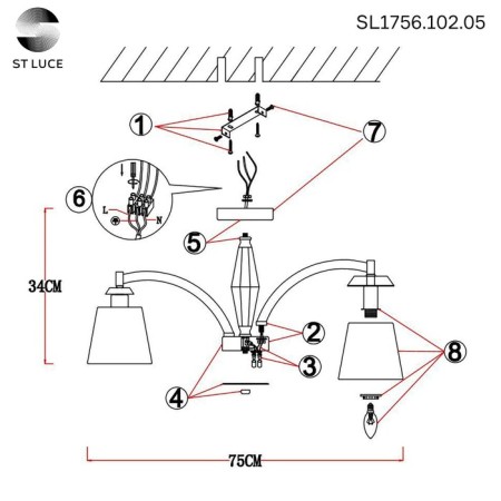 Ceiling lamp ST LUCE. SL1756.102.05. Bello. 5x40 watts, E14, 70x70x34 cm, chromium color-12