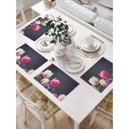 A set of napkins for setting the table "Spring tulips", rectangular, size 32x46 cm, 4 pcs