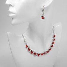 Set 2 objects: earrings, necklace “leaf fall” drops, red-white color in silver, 45cm