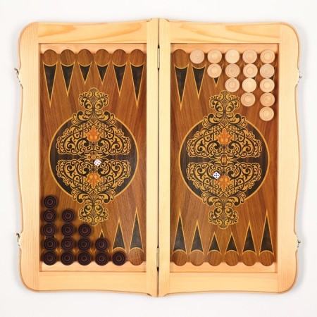 Wooden backgammon large, with “sea” checkers, 55 x 55 cm-3