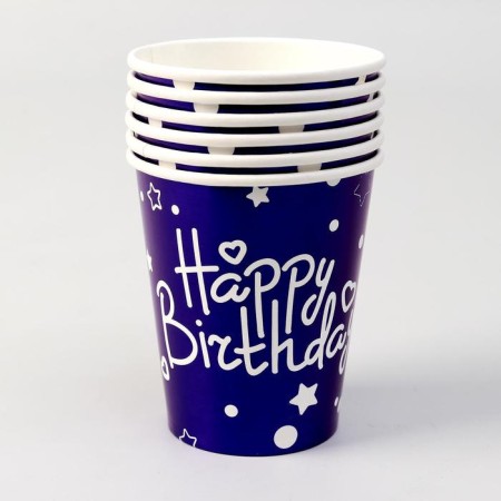 Paper glasses "Happy birthday", in a set 6 pieces, blue color-1