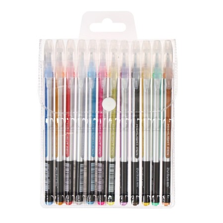 Set of gel pens 12 colors, striped silver body, in a blister on the button