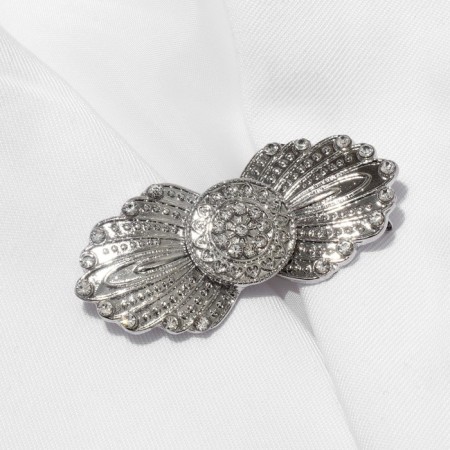 Cardigan clamp "feathers", white color in silver