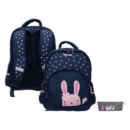 School backpack Bruno VisConti "Rabbit", 40 x 30 x 19 cm, ergonomic back, pencil case as a gift, blue