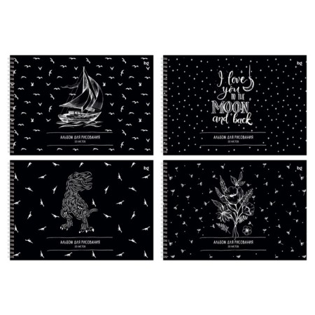 Album for drawing A4, 20 sheets on the crest "Black style", cardboard cover, offset block 100 g/m2, mix