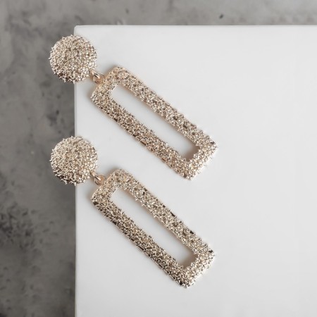 Earrings Metal "Caribbean" long rectangle, color pink gold-3