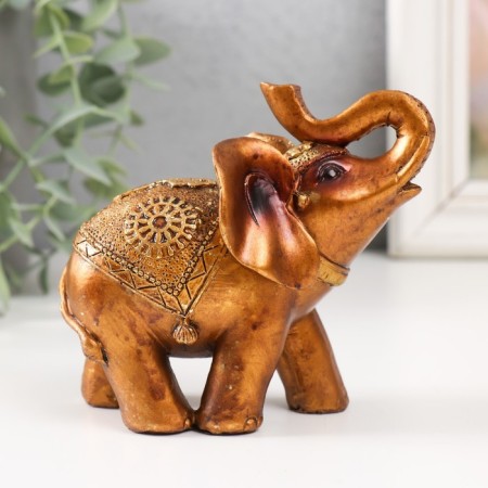 Souvenir Polystone "Elephant in the Golden Popone with Patterns" Lacu 10x5x12 cm-4