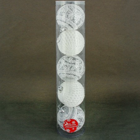 Set of balls plastic D-8 cm, 5 pcs "frost" white-1