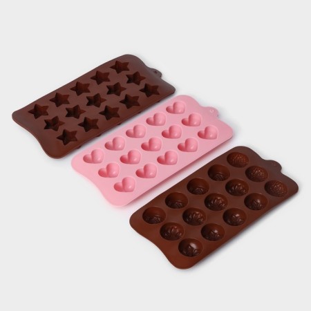A set of chocolate forms “hearts. Stars. Flowers ", 3 pcs, silicone-5