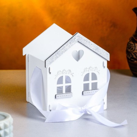 Kashpo wooden "house", 13x12x15.5 cm, oak, white