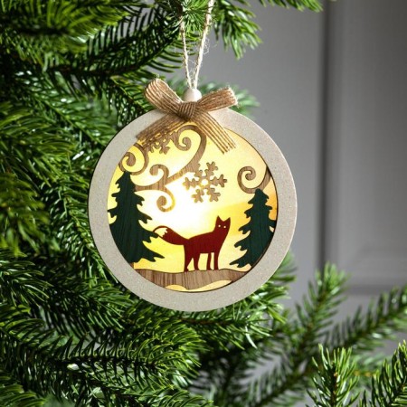 Christmas tree toy "Ball with a fox", from batteries, a glow of warm white