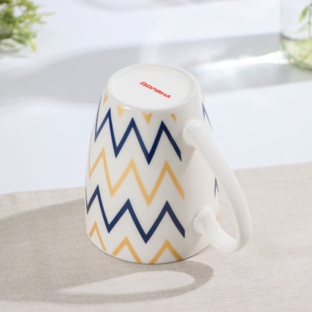 Golden Zigzag Porcelain Mug, 350 ml, white color-2