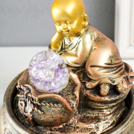 Herberry fountain with backlight "Little Buddha with a bag" 16x16x18 cm-4