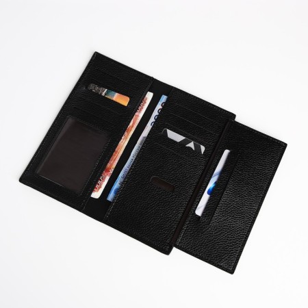 Male purse without fastener, department for bills, for maps, for coins, black color-4
