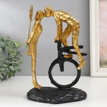 Polystone souvenir "Kiss, pair, monocycle and balloon" Gold 26x17x11 cm