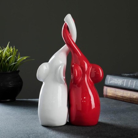 Figure "A couple of elephants" White/Red, 9x15x25cm-2