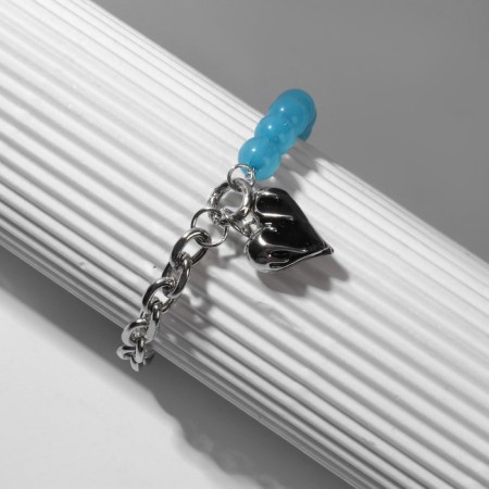 Bracelet "Heart" chain, black and blue color in silver, l = 16 cm-1