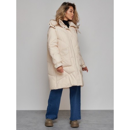 Coat insulated winter female, size 44, beige color-19