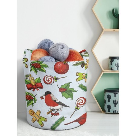 Textile bag "New Year's birds", for storing things and toys, size 30x30 cm, 18.9 liters