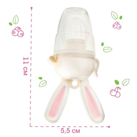 Nibbler for feeding, with silicone mesh "Bunny", rotating piston, pink color-3