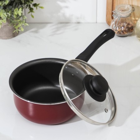 Bucket "Expert", 1.3 l, d = 16 cm, glass cover, plastic handle, anti -stick coating, burgundy color-2