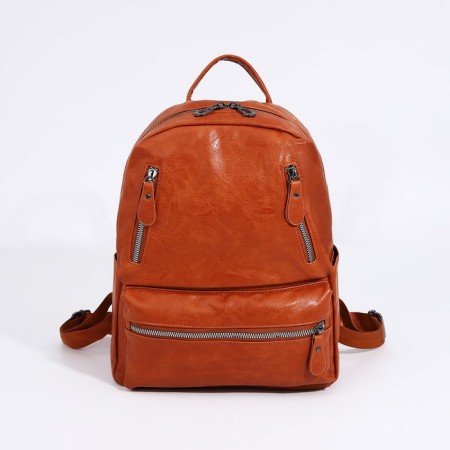 Women's backpack made of artificial leather with a zipper, 3 pockets, red color-2