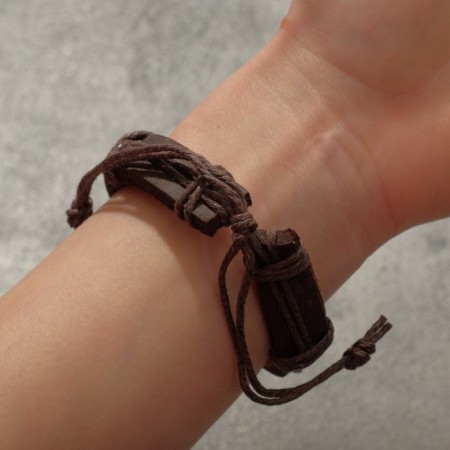 Bracelet Leather "Style" owl, brown color in black gold, d = 6 cm-3