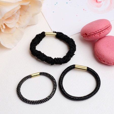 Hair elastic band "Tofi" (set of 20 pcs) volume, black-1
