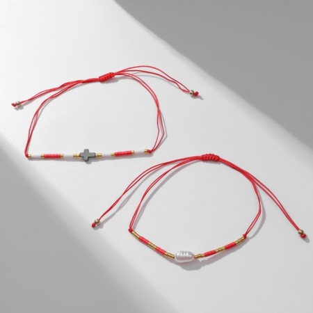 Bracelet-reinforcing "red thread" set 2 pcs., Beads, black and white color-2