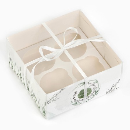 Capcake box, confectionery packaging, 4 cells, “for you”, 16 x 16 x 7.5 cm-2