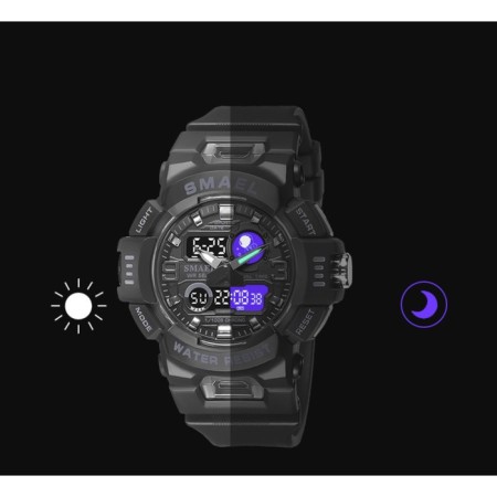 The watch is electronic, with an alarm clock, D-5.3 cm, strap L-27 cm, 5 atm, black-1
