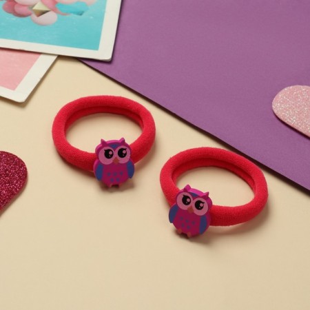 Hair gum "Melody" (set 2 pcs) owl, 4 cm, red-1