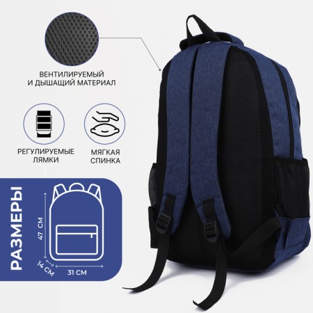 A backpack with a zipper, 2 external pockets, blue color-1