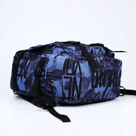 Youth backpack from textiles on lightning, 3 pockets, blue color-2