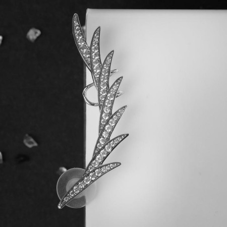 Earring "Kaff" feather rhinestones, white color in silver-1