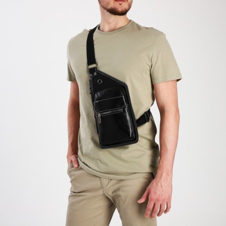 Male sling bag made of artificial leather, black color-6