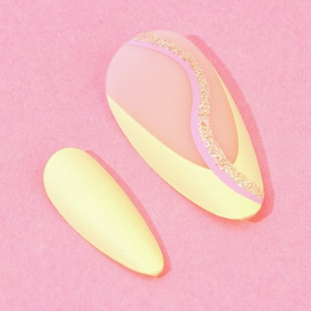 Summer Vibe patch nails, 24 pcs, adhesive plates, ballerina shape, glossy pink/beige/blue color-4