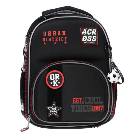 Frame backpack 37 x 28 x 12 cm, Across 194, filling: bag, pencil case, dark gray/red ACR22-194-5-2