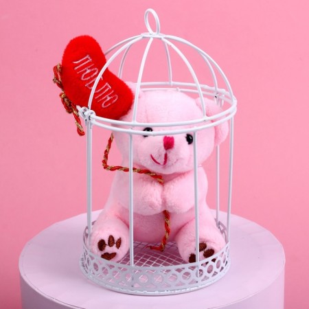 Soft toy "Bear in a cage", bear, color mix-5