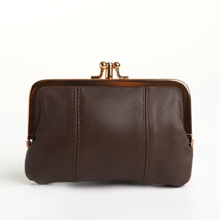Cosmetic bag on farmar, 2 departments, brown color-1