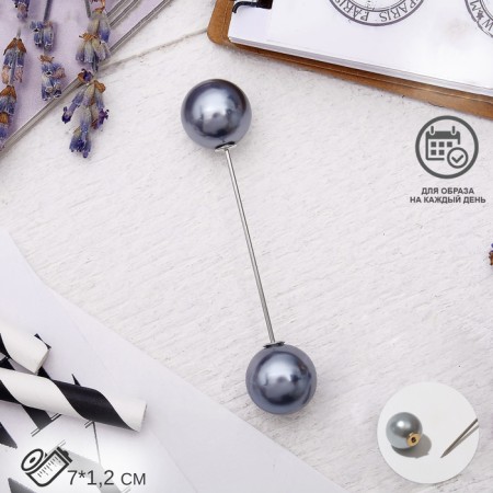 Two pearl pins, 7 cm, gray color in silver-2