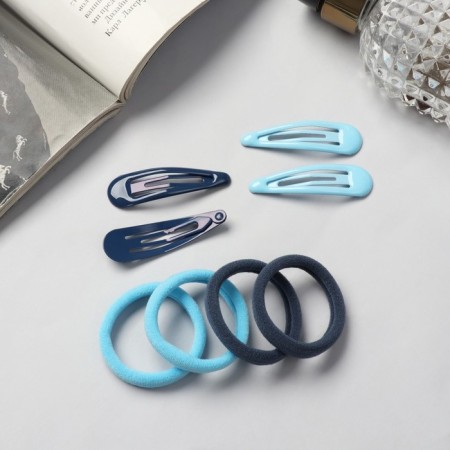 Hair set "Mira" (4 invisibility-5 cm, 8 elastic bands-3.5 cm) blue blue-2
